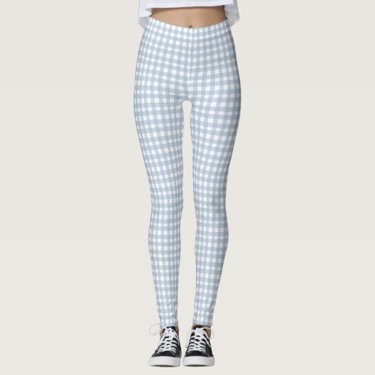 Minimalistisch blauw Gingham Pset Pattern Leggings (Voorkant)