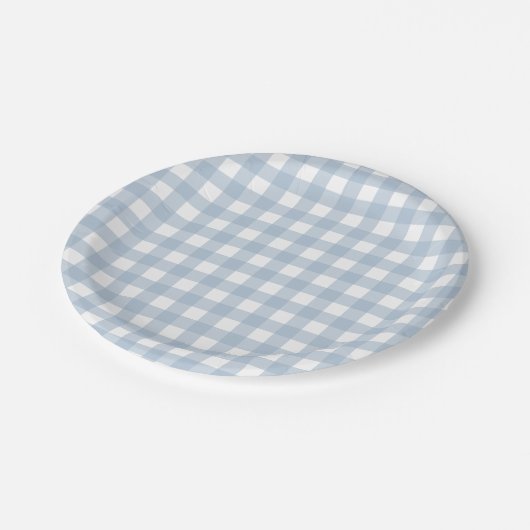 Minimalistisch blauw Gingham Pset Pattern Papieren Bordje (Gekanteld)