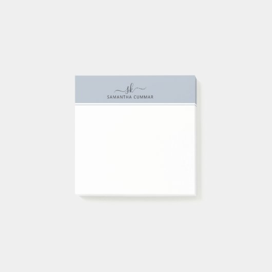 Minimalistisch blauw-grijs modern monogram post-it® notes (Voorkant)