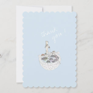 Minimalistisch blauw handgetekend Dank u Briefkaar Kaart
