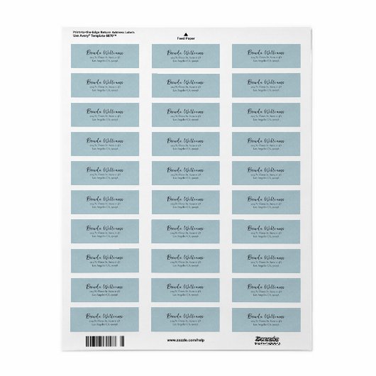 Minimalistisch blauw linen textuur, wit script etiket (Full Sheet)