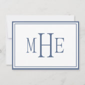 Minimalistisch blauw met monogram notitiekaartje (Voorkant)