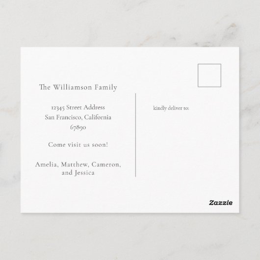 Minimalistisch blauw script dat we hebben verplaat briefkaart (Achterkant)