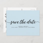 Minimalistisch blauw Verloving Sla het datumscript Briefkaart (Voorkant / Achterkant)