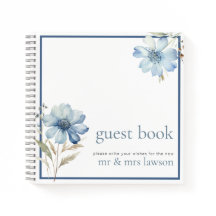 Minimalistisch Blauw Wildflower Bruiloft Gastenboe