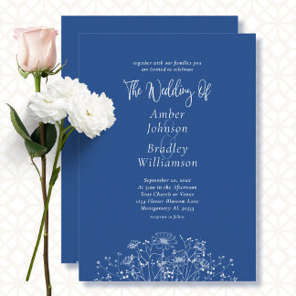 Minimalistisch Blauw Wit Bloemen Foto QR Code Brui Kaart