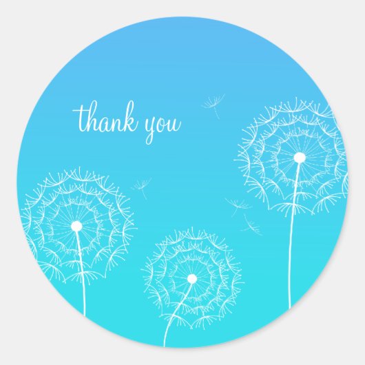 Minimalistisch Blauw Wit Paardebloem Dank u Ronde Sticker (Voorkant)