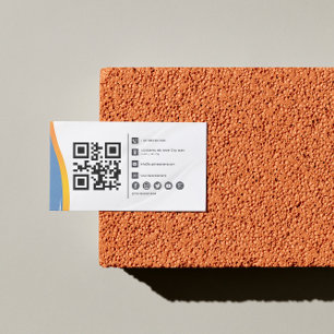 Minimalistisch blauw-wit QR-code Visitekaartje