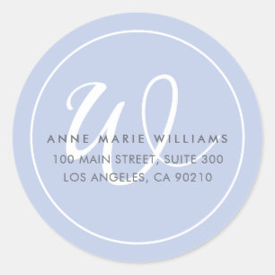 Minimalistisch Blauw Wit Script Rand Monogram Ronde Sticker