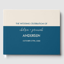 Minimalistisch Blauwgroen en Cream Custom Wedding Gastenboek