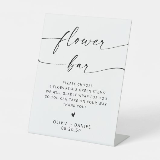 Minimalistisch bloemenstaafje reclamebord met voetstuk (Voorkant)