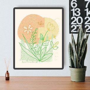 minimalistisch bloemgeel Sinaasappel Abstract Poster