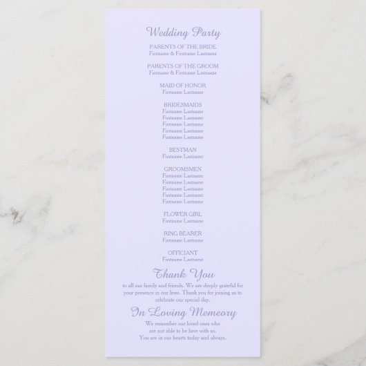 Minimalistisch Bloemig Lavendel Trouwprogramma Programma (Achterkant)
