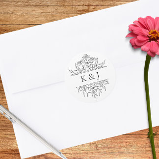 Minimalistisch bloemmonogram ronde sticker