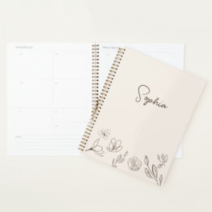 Minimalistisch Bloemneutraal Beige gepersonaliseer Planner