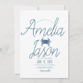 Minimalistisch Blue Faux Folie Script Crab Weddens Kaart (Voorkant)