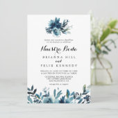 Minimalistisch Blue Floral Nuestra Boda Wedding Kaart (Staand voorkant)