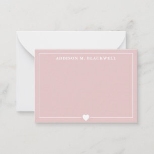 Minimalistisch Blush Pink en White Heart, geperson Notitiekaartje