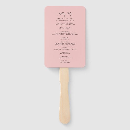 Minimalistisch Blush Roos Aangepast huwelijksprogr Handwaaier (Achterkant)