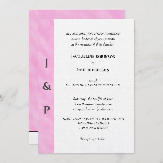 Minimalistisch Blush Roze Waterverf Grijs Monogram Kaart (Voorkant / Achterkant)