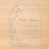 Minimalistisch Boho Black White Floral Art Wedding Acryl Uitnodigingen (Voorkant)