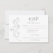 Minimalistisch Boho Black White Floral Art Wedding RSVP Kaartje (Voorkant)