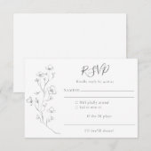 Minimalistisch Boho Black White Floral Art Wedding RSVP Kaartje (Voorkant / Achterkant)