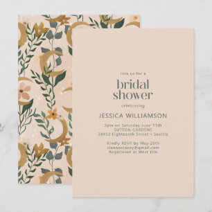 Minimalistisch Boho Blush Floral Moon Vrijgezellen Kaart