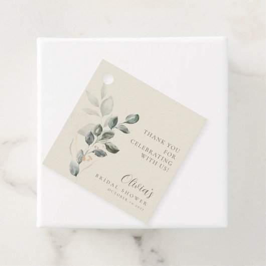 Minimalistisch Boho Gold Greenery Vrijgezellenfees Bedankjes Labels (In situ)