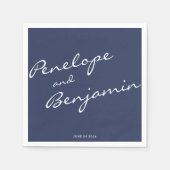 Minimalistisch Boho Navy Blue Script Weddenschap A Servet (Voorkant)