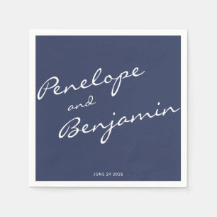 Minimalistisch Boho Navy Blue Script Weddenschap A Servet