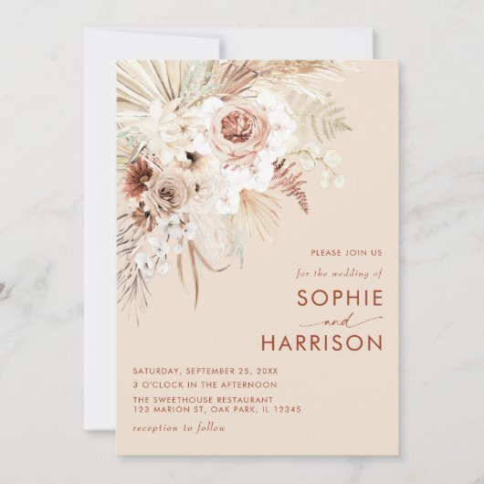 Minimalistisch Boho Pampas Grass Wedding Kaart (Voorkant)