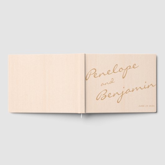 Minimalistisch Boho Peach Gold Script Weddenschap  Gastenboek (Volledig)