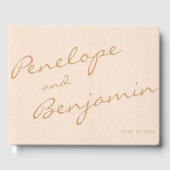 Minimalistisch Boho Peach Gold Script Weddenschap  Gastenboek (Voorkant)