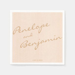 Minimalistisch Boho Peach Gold Script Weddenschap  Servet