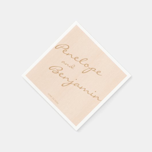 Minimalistisch Boho Peach Gold Script Weddenschap Servet (Hoek)