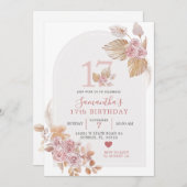 Minimalistisch Boho Pink Arch 17th Birthday Uitnod Kaart (Voorkant / Achterkant)