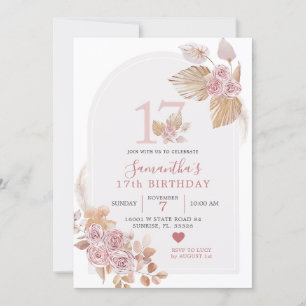 Minimalistisch Boho Pink Arch 17th Birthday Uitnod Kaart