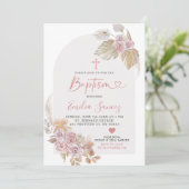 Minimalistisch Boho Pink Floral Arc Baptism Uitnod Kaart (Staand voorkant)