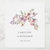 Minimalistisch Boho roze Wildbloemen Bruiloft Cust Wijn Etiket (Enkel label)