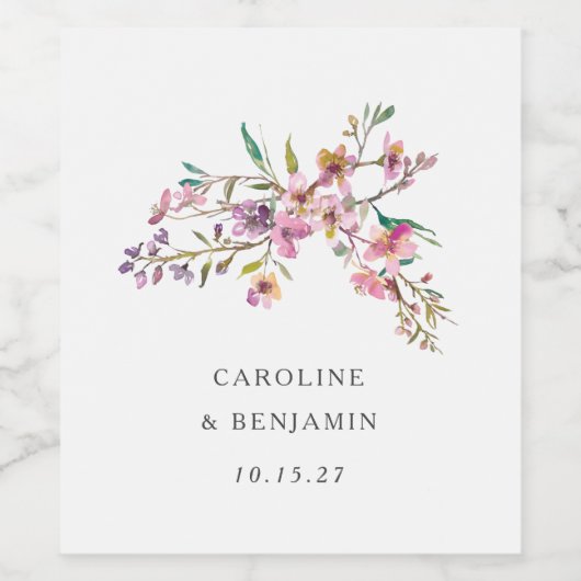 Minimalistisch Boho roze Wildbloemen Bruiloft Cust Wijn Etiket (Enkel label)