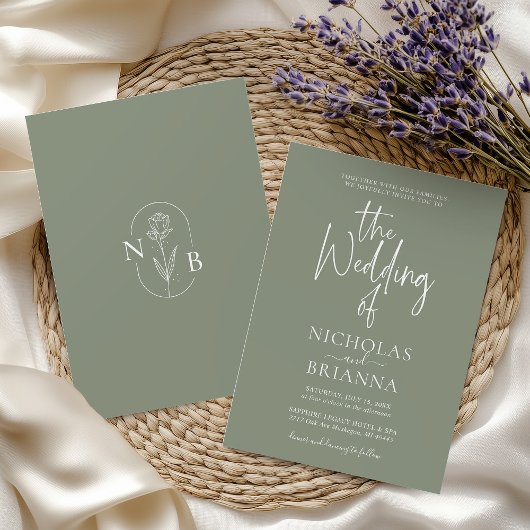 Minimalistisch Boho Sage Green Wedding Modern Kaart