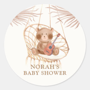 Minimalistisch Boho Teddy Bear Baby shower Ronde Sticker
