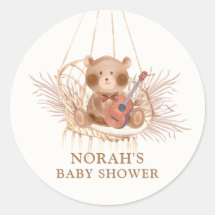 Minimalistisch Boho Teddy Bear Pampas Baby shower Ronde Sticker
