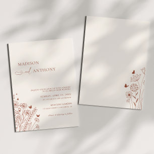 Minimalistisch Boho Terracotta Wildflower Wedding Kaart