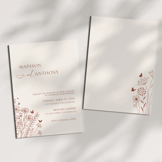 Minimalistisch Boho Terracotta Wildflower Wedding Kaart