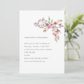 Minimalistisch Boho Whimsical Pink Wildflower Wedd Kaart (Staand voorkant)