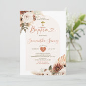 Minimalistisch Boho White Floral Christening Bapti Kaart (Staand voorkant)