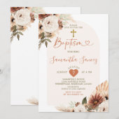 Minimalistisch Boho White Floral Christening Bapti Kaart (Voorkant / Achterkant)