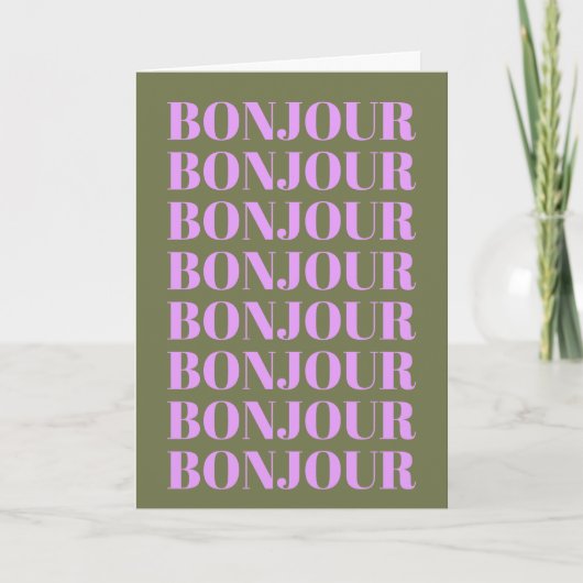 Minimalistisch Bonjour Frans Typografie Groen Paar Kaart (Voorkant)